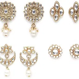 karatcart Set of 4 Handcrafted Kundan Earrings Combo for Women (33010326) image 1