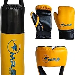 MR.B SPORTS Kids Boxing kit Yellow (Filled Punching Bag, Gloves and Headgear, Age 2-8 Years) (Army Camo Green) 02 (Yellow)-picture-12