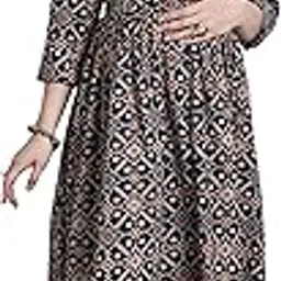 rajnandini Women's Cotton Jaipuri Jaipuri Printed Maternity Gown with Zipper for Women for Pre & Post Pregnancy & Easy Breastfeeding (JOPLJPR215-Navy Blue & Red-P)-picture-23