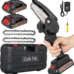 Mini Chainsaw Cordless 4 Inch Battery Powered Electric Chainsaw with 2 Batteres and Chain Portable Handheld Small Chainsaw One Hand Pruning Chain Saw (Black)-picture-23