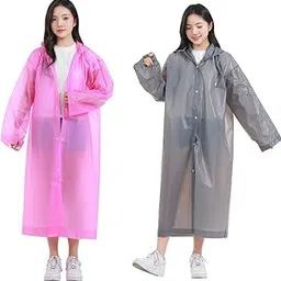 fio fashionio Rain Ponchos for Adults, Reusable PEVA Rain Coats for Women Men Waterproof Lightweight Long Rain Jackets with Hood-picture-24