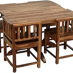 Corte Clasico Pol Poc Solid Wood 4 Seater Japani Dining Table with 4 Chairs Set for Home Wooden Dinner Table for Dining Room Furniture -Honey (4 Seater Dining)-picture-17