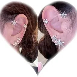 asphinien Glitter Rhinestone Butterfly Snowflake Ear Cuff 1 Pair Vintage Non-Piercing Fake Earrings Bridal Wedding Climber Ear Wrap Prom Ball Ear Jewelry for Women Girls-picture-18