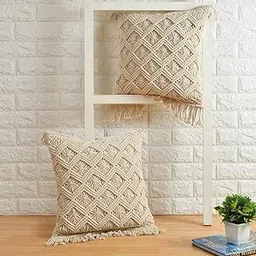 pepme Macrame Cushion Cover, Zig Zag 6 Lines Diamond Boxes, 18x18 inches, Pack of 1,Stainless Steel-picture-40