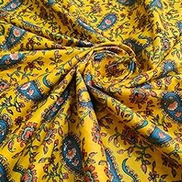 DEVVART Women's Pure Cotton Printed Running Dress Material Fabric for Kurti/Kurta Top/Salwar Suit/Shirt/Skirt || PRECUT by Meter 44 Inch Width (5 Meter, Yellow)-image-4