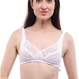 Women Designer Net with Hosiery Wirefree Non-Padded Lace Pattern Full Coverage Adjustable Strap Stylish Fancy Bra (White) - L0596-image-28