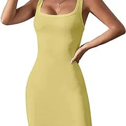 glare & blair Ribbed Square Neck Sleeveless Bodycon Mini Tank Dress for Women-picture-34