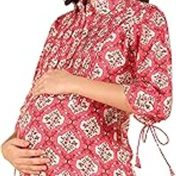 zelena Maternity Zipless Feeding Top for Women | 100% Soft Cotton Pre & Post Pregnancy Floral Printed Top for Pregnant Woman | Nursing Top for Easy Breastfeeding for Mothers with Pockets-picture-36