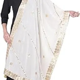 Women's White Striped Gota Patti Work Velvet Fancy Dupatta(ARS0955)-image-52