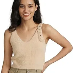 icw Women's Casual Knit-Rib Fluffy Fur Crop Tank Cami Top (ONE Size Bust 28-34 Inch)-picture-10