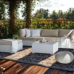 HOLYSOUL 4-Seater Outdoor Sofa Set – All-Weather Rattan Patio Furniture with Cushions for Garden, Balcony, or Terrace UV Resistant Rattan Couch with Comfortable Patio or Backyard image 1