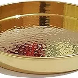 Pure Source India Pure Brass Hammered Thali/Tray, 11 Inch, Heavy Weight Dinner Plate 790gm About- Gold, Round, Pack of 1-image-51