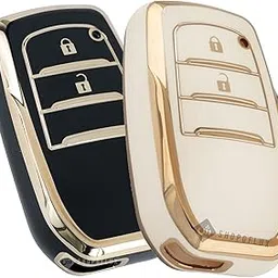 SHOPOFLUX TPU Key Cover Compatible with Toyota Innova Crysta | Hilux 2022 | Invicto Key Cover 2 Button Smart Key Only (Pack 2 Black & White)-picture-28
