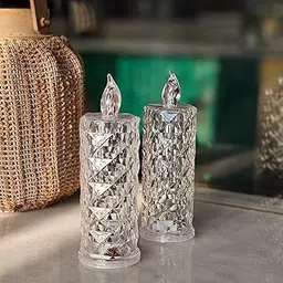 2 Pcs LED Tea Light Candles | Flameless & Smokeless Acrylic Diya | Decorative Home & Office Candle for Bedroom, Table, Mandir, Pooja Room, and Diwali Decoration image 1