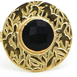 dua Black Onyx Adjustable Round Ring – 18kt Gold Plated Brass for Women-picture-12