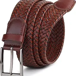 louis pearl Braided Leather Belt for Men | Handcrafted Woven Strap with Micro-Adjustable | No-Holes Fit | Brushed Silver Rectangular Buckle | Size (30–44) | Gift Boxed | Casual wear-picture-47