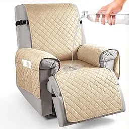 HOKIPO Polyester 100% Waterproof Quilted 1 Seater Recliner Chair Slipcovers with Side Pockets, Sand Brown (AR-4971-SBR)-picture-25