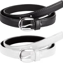 uniq world wide Women's and Girl's PU Leather Belt Combo Pack of 2 Ladies's Girl's Belt For Jeans,Formal Casual Belts Free Size Fit on Upto 36inch Waist Black and White Color-picture-10