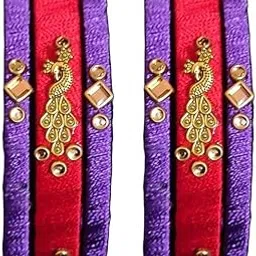 Nathans Global silk thread kundan stone bangle peacock design with multicolor combination for girls womens and return gifts-picture-10