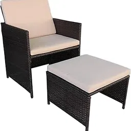 MJA FURNITURE Patio Outdoor Single Sofa for Balcony | 2 Piece Wicker & Rattan Sofa with Table | Outdoor Waterproof Furniture-picture-11