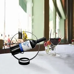 OGFC 22902 Metal Single Wine Bottle Holder Rack Tabletop Wine Storage Display Stand Freestanding for Countertop Shelf Coffee Wine Bar Cabinet Wedding Display/House Warming Gift(Black)-picture-27