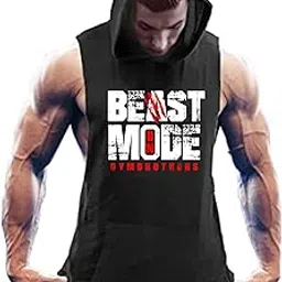 gymbrothers Men's Workout Hooded Body Building Muscle Cut Off Beast Mode On Gym Hoodies Black (Large)-picture-28