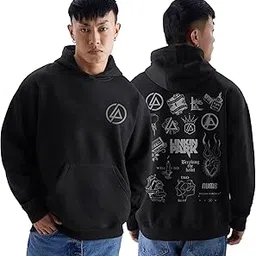 Breaking The Habit Oversized Black Hoodie for Men and Women Song Drop Shoulder Unisex Pure Cotton Baggy Loose Fit Hoodie-image-2
