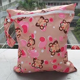 ATORSE Baby Infants Wet Diaper Nappy Storage Waterproof Zippered Reusable Tote Style Bag Monkey Print Handbag Light Brown-picture-56