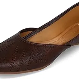 rahegas feel like stunning RAHEGAS Women’s Traditional Punjabi Jutti with Hand Stitched Detailing & Soft Comfort Insole | Synthetic Leather Ethnic Flats with TPR Sole | Cherry & Brown-picture-27