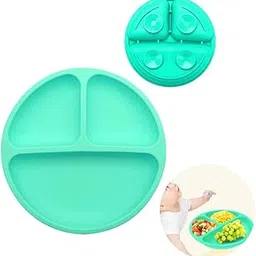 SNOWIE SOFT® Silicone Plates for Babies, Divided Suction Plate for Babies, BPA-Free 100% Food-Grade Silicone Unbreakable Baby Plate (Green)-picture-20