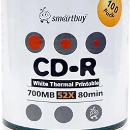 Smart Buy CD-R 100 Pack 700mb 52x Thermal Printable White Blank Recordable Discs 100 Disc 100pk-picture-20