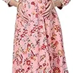 zelena Maternity Zip Feeding Dress with Pockets | Floral Rayon Midi Dress for Pregnancy & Postpartum-picture-13