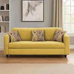 BRAXTON Diane 3 Seater Sofa Set for Living Room (Yellow Fabric) Premium Fabric Sofa image 1