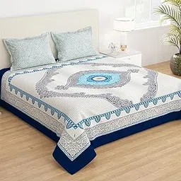 Story@Home 210 TC Rajasthani Print Cotton Feel Printed Bedsheet for Double Bed with 2 King Size Pillow Cover (225 CMX 250 CM)- White-picture-15