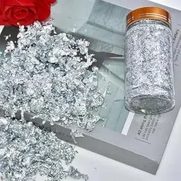 Silver Flakes for Resin Art, Cake Art, Nail Art, 10 Grams, Silver Colour-picture-10