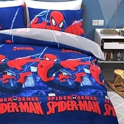 Elastic Fitted Single Bedsheet for Kids Room - Cartoon Print Spider Design (60x90 Inch, Blue)-picture-54