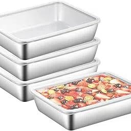 4Pack Large Stainless Steel Food Containers Rectangle Food Storage Box Leak Proof Plastic Lid Airtight Meat Storage Container For Fridge,Kitchen Dishwasher Safe,Silver-picture-35