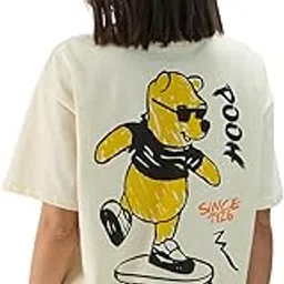 the souled store Disney: Winnie The Pooh Displacement Women and Girls Short Sleeve Round Neck Off White Graphic Print Oversized Fit T-Shirts-picture-41