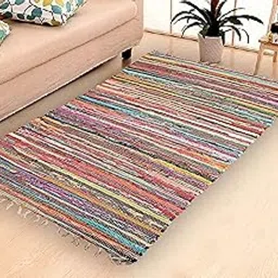 Sobaanrug Cotton Dari Multi Colour Durrie, Dhurrie, Rugs, Satranji, Jamkhana Mat, Satrangi Bright Colour | 4 FT X 6 FT-image-3