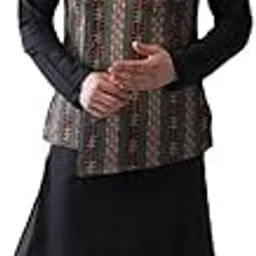 kisah Men's Kurta Jacket Dhoti Set, Multi Pure Cotton, Printed Regular Fit Mandarin Collar Full Sleeves-picture-18