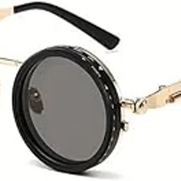 zeemork Vintage Round Steampunk Sunglasses, Black and Gold Frame, UV Protection-picture-32