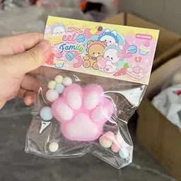 Sweet Family Squishy Plush Paw Toy with Decorative Pom Poms, Pink and White, Non-Edible-picture-26