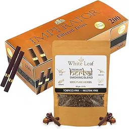White Leaf 100% Natural Flavour Herbal Smoking Blend 1 Pack (3.52 Oz/ 100 gm) - Tobacco & Nicotine Free Smoking Mixture With Seduce-Brown-Tube (200 tubes per box)-picture-21