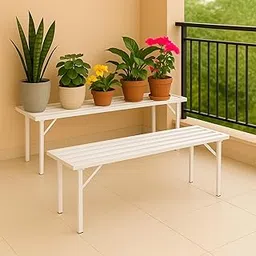 ecofynd Adam Jr 35 Inches Plant Stands for Outdoor Balcony, Flower Pot Stand for Indoor Plants, Large Metal Planter Stand for Living Room, home decor, Indoor & Outdoor plants, 1 Tier, (2 Pack, White)-image-14