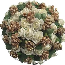 Full Juda Bun Hair Flower Gajra for Wedding and Parties Use for Women in White And Gold Color Pack of 1-picture-37