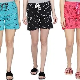 club a9 Women's Mid Rise Elastic Waist Regular Fit Comfy Breathable Cotton Printed Summer Shorts Combo (Multicolor) (Pack of 3) (WSCOMBO3_374)-picture-33