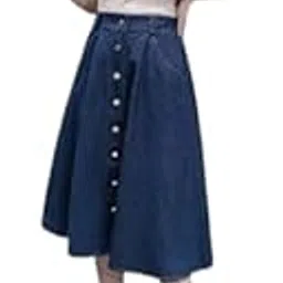 tripursundari fashion Navy Blue Buttoned A-Line Midi Denim Woman Skirt-picture-24