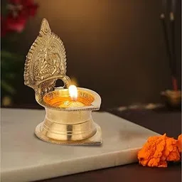 DOKCHAN Kamakshi Devi Brass Oil Deepam/Diya for Pooja|Mandir| Diwali Festival Decoration Brass Table Diya (10cm)-picture-23