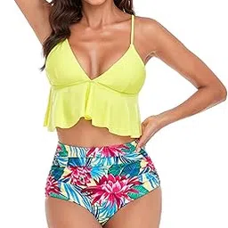 rtzy Printed Bikini, Multipurpose Machine Washable High Waisted Women Bikini for Women (L) Yellow-picture-28