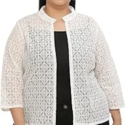 tenacity Women Cotton Lace Collar Regular 3/4 Sleeves Open Front Shrug-picture-46
